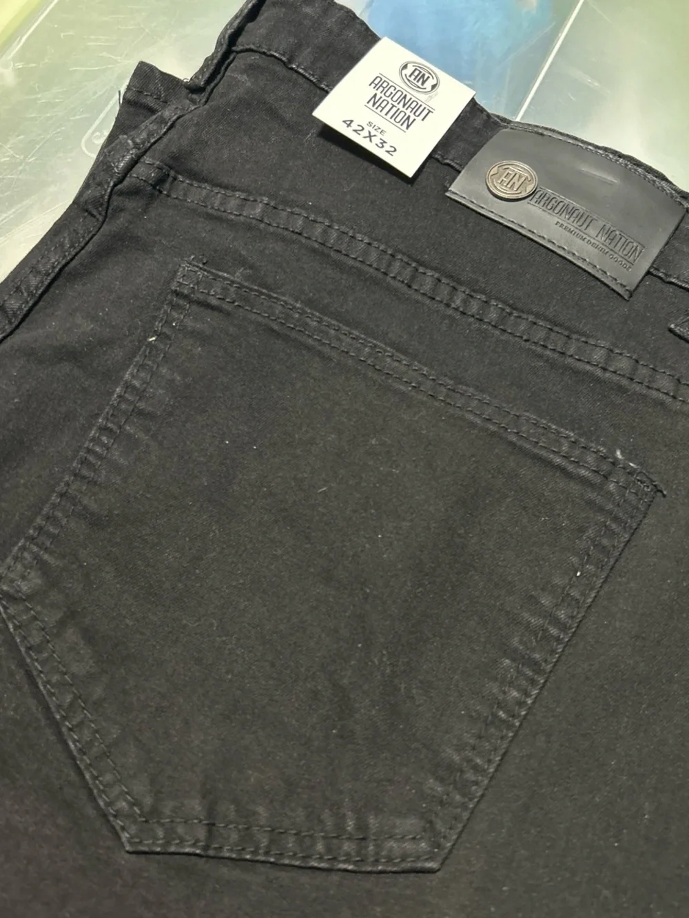 Men's Black Straight Jeans with Distressed Knee Panels -